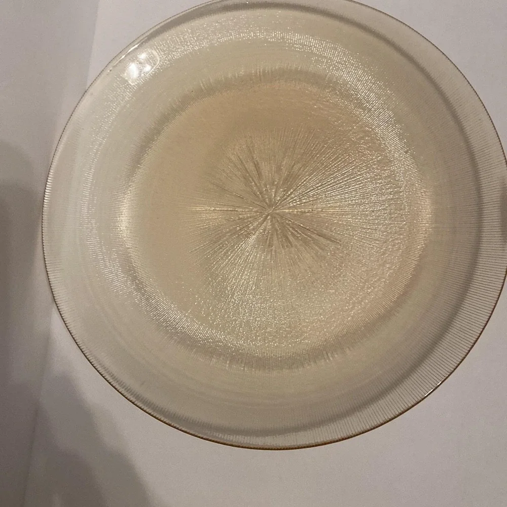 Amber‎ Iridescent Carnival Glass Plates Impressed Pinwheel Starburst Set Of 4